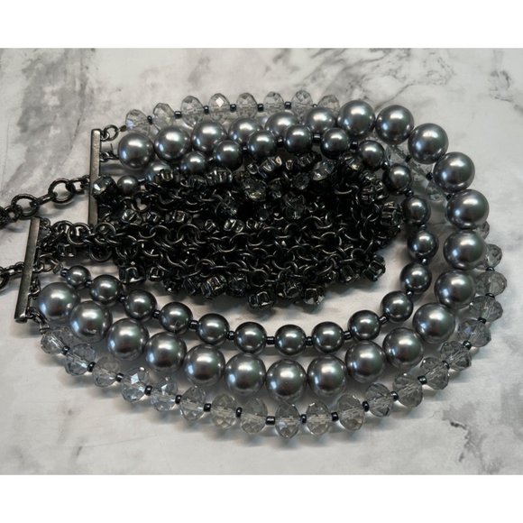 Ann Taylor Loft Necklace Gray Layered Bulky Beads Rhinestones Bib Style 14" - Picture 5 of 8